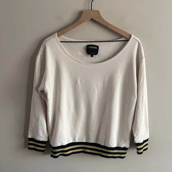 L'AGENCE • Cream knit top with Black and Fold stretch Hem - Picture 1 of 8